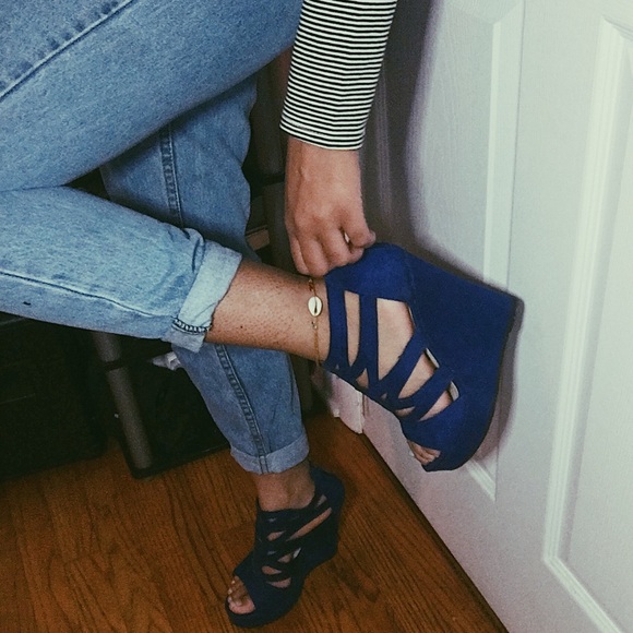 Forever 21 Shoes - Forever 21 Faux Suede Caged Wedges
